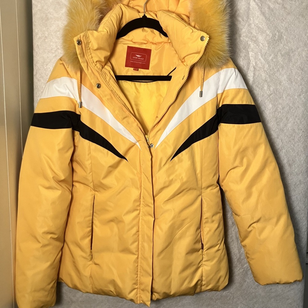 SNOWIMAGE Luxury super warm down puffer coat faux‎ fur lined hood size small